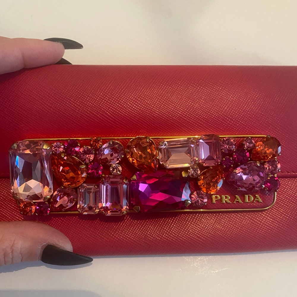 💯 AUTH. Prada pink jeweled saffiano leather wallet - Picture 9 of 14
